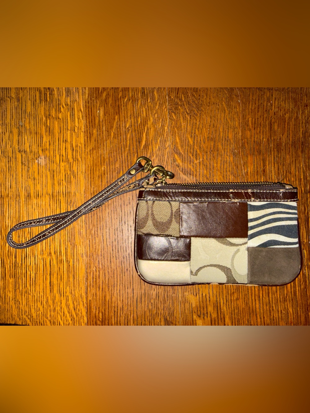 Vintage Coach Patchwork Leather Zebra Pattern Wristlet Y2K Brown Animal Print